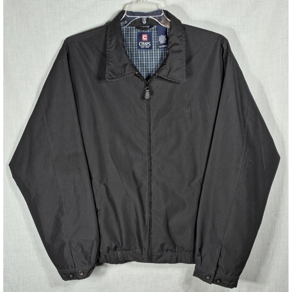 Chaps Men's Black Full Zip Windbreaker Jacket Plaid Lined XL